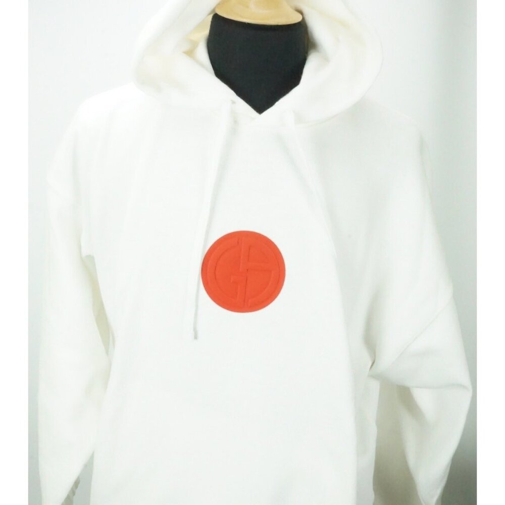 Giorgio Armani Black Label Cotton White Red Logo Hoodie Sweatshirt 56 EU NEW